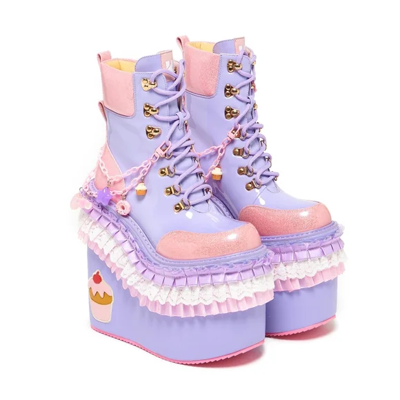 KOI® Cupcake Towers Ultra-High Platform Combat BootsSize 8